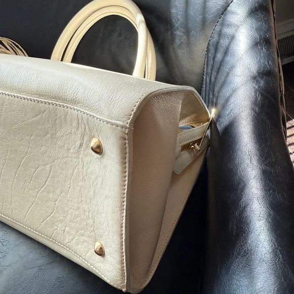Kelly-Tooke Soho Leather Barrel Tassel Satchel Shoulder BagHandbag Purse Cream